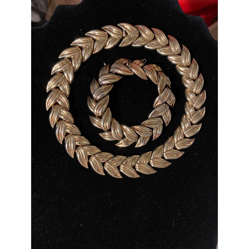 Vintage Crown  Trifari Gold Braided Necklace & Bracelet Set